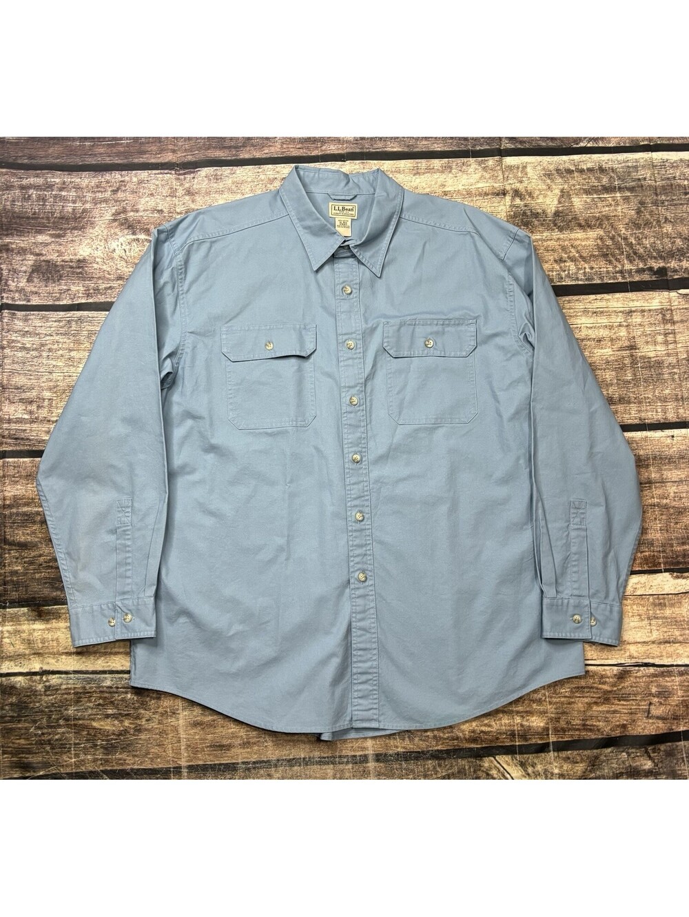 LL Bean Shirt Mens XL Cotton Button Down Long Sleeve Blue Non Iron